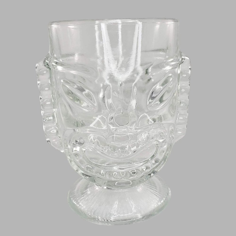 Indiana Glass Tiki Bowl Cup Goblet Footed Clear Hawaiian 6" Large